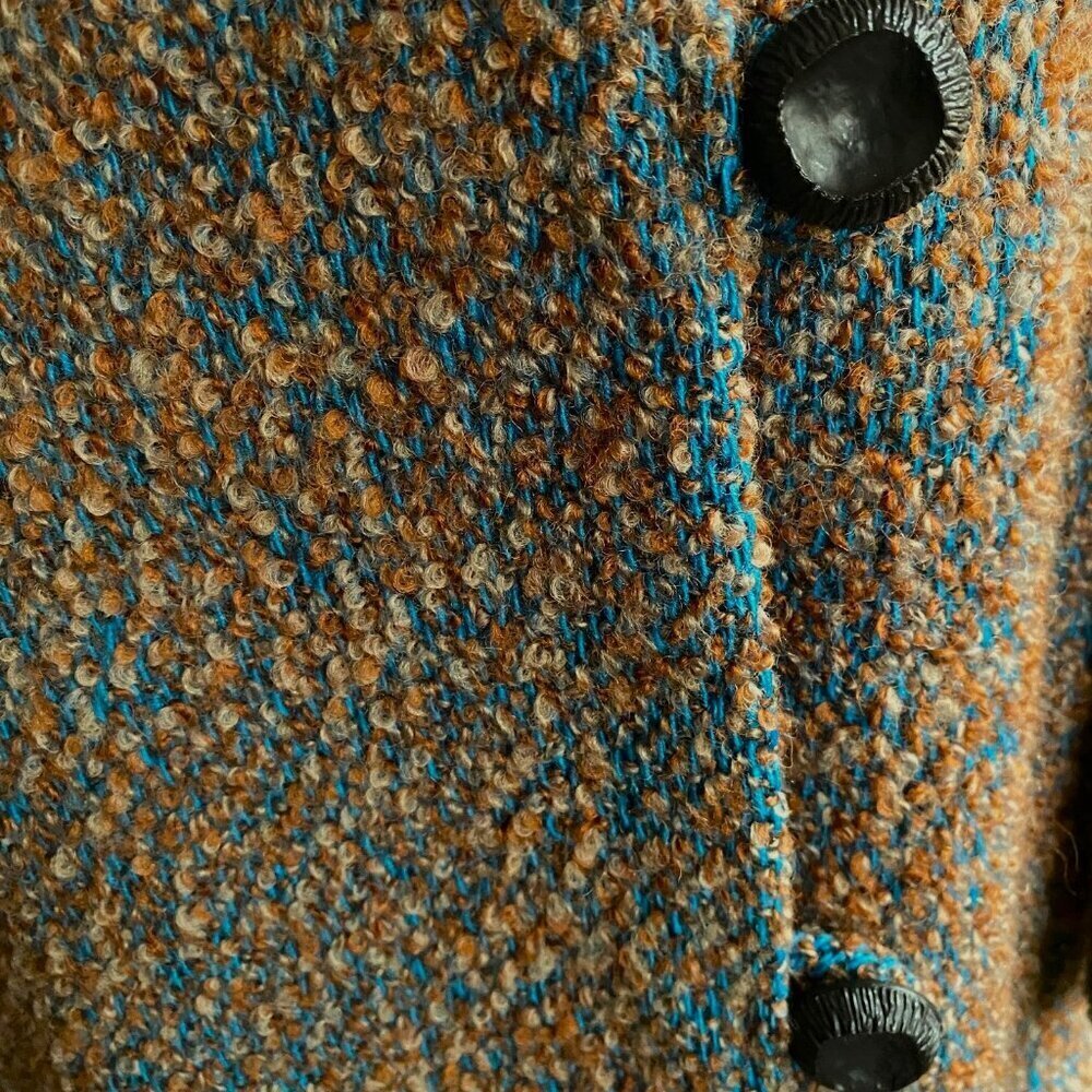Lovely vintage 50-60s union label bouclé swing coat in turquoise tan with scarf - Picture 15 of 16